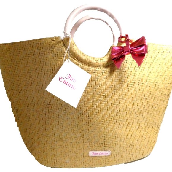 Juicy Couture Purse Woven Straw HandBag 2 Straps Tote Snap Lined NWT - Picture 1 of 10